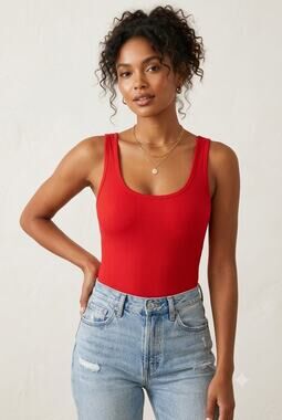 Zara NWT Red Ribbed Scoop Neck Bodysuit S